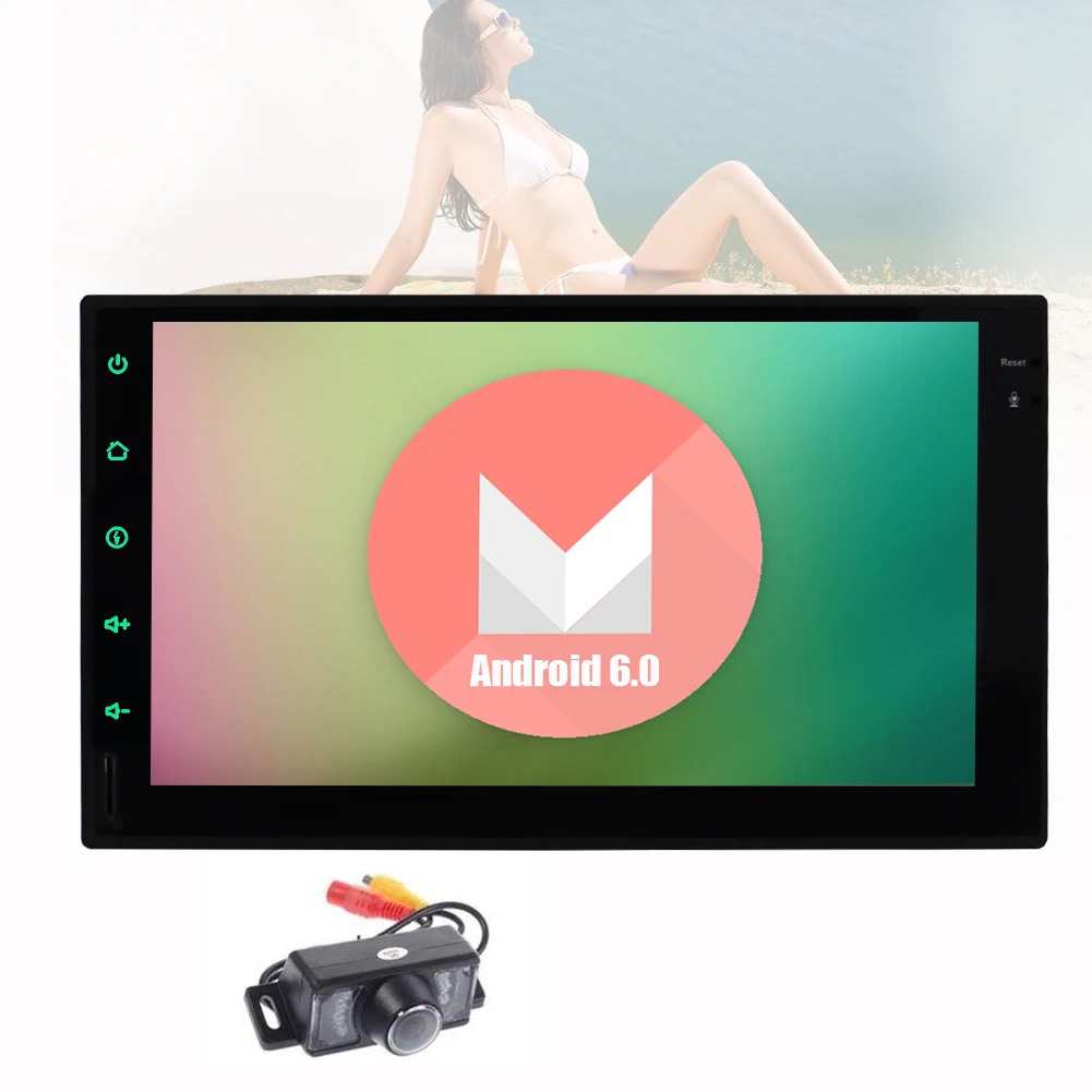 Бесплатная Камера + Android 6 0 os 4 ядра стерео двойной 2 дин MP5 плеер gps навигации Bluetooth