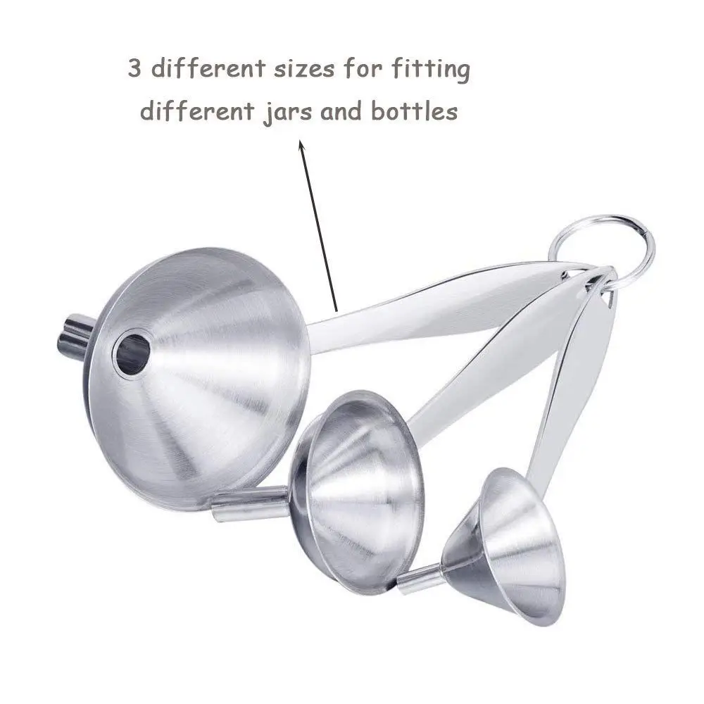 Kitchen Funnels Stainless Steel Funnel Set Thick Collapsible Small Medium Large with Long Handle to Grip(Set of 3 S | Канцтовары для