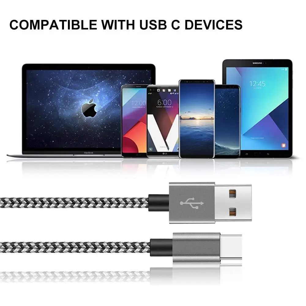 Нейлоновый кабель USB Type C 1 м 2 для быстрой зарядки данных Samsung S9 S10 Xiaomi mi9 mi8 Huawei