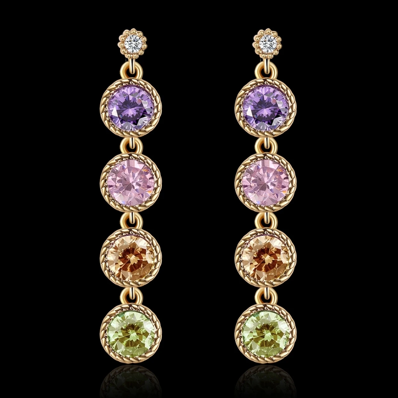 Women's Cubic Zircon Multicolor Champagne Gold-colored Plated Drop Dangle Earring 1.7&quot | Украшения и аксессуары