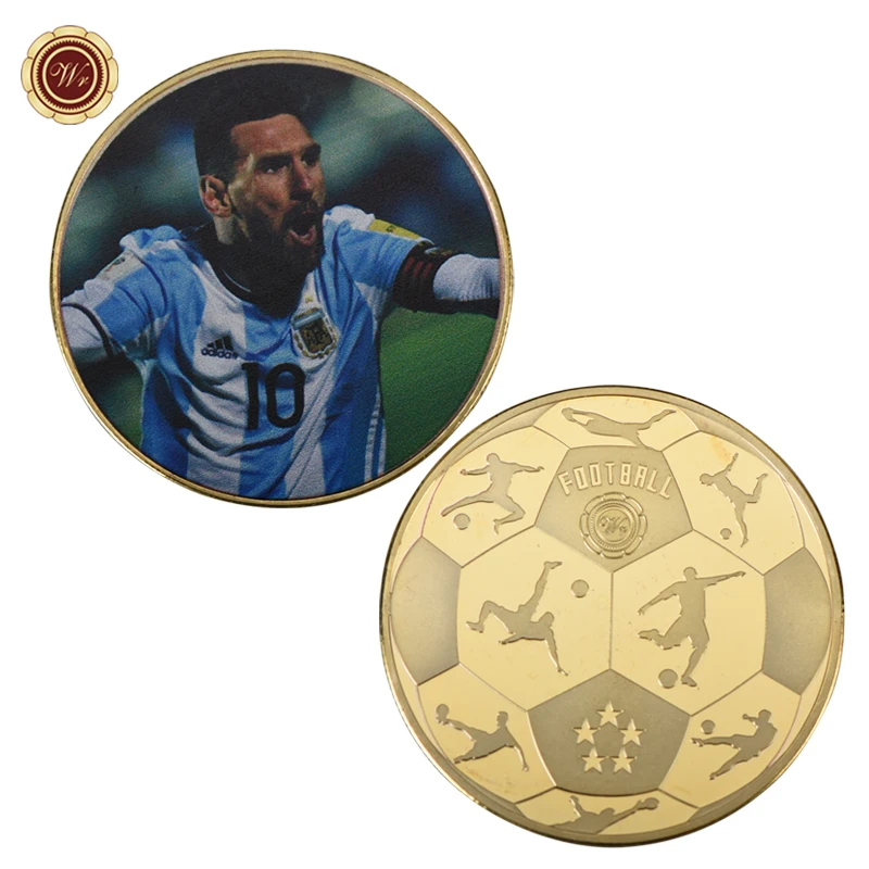 2019 WR Lionel Messi AAA позолоченная металлическая монета Спорт Футбол Золотая с чехлом