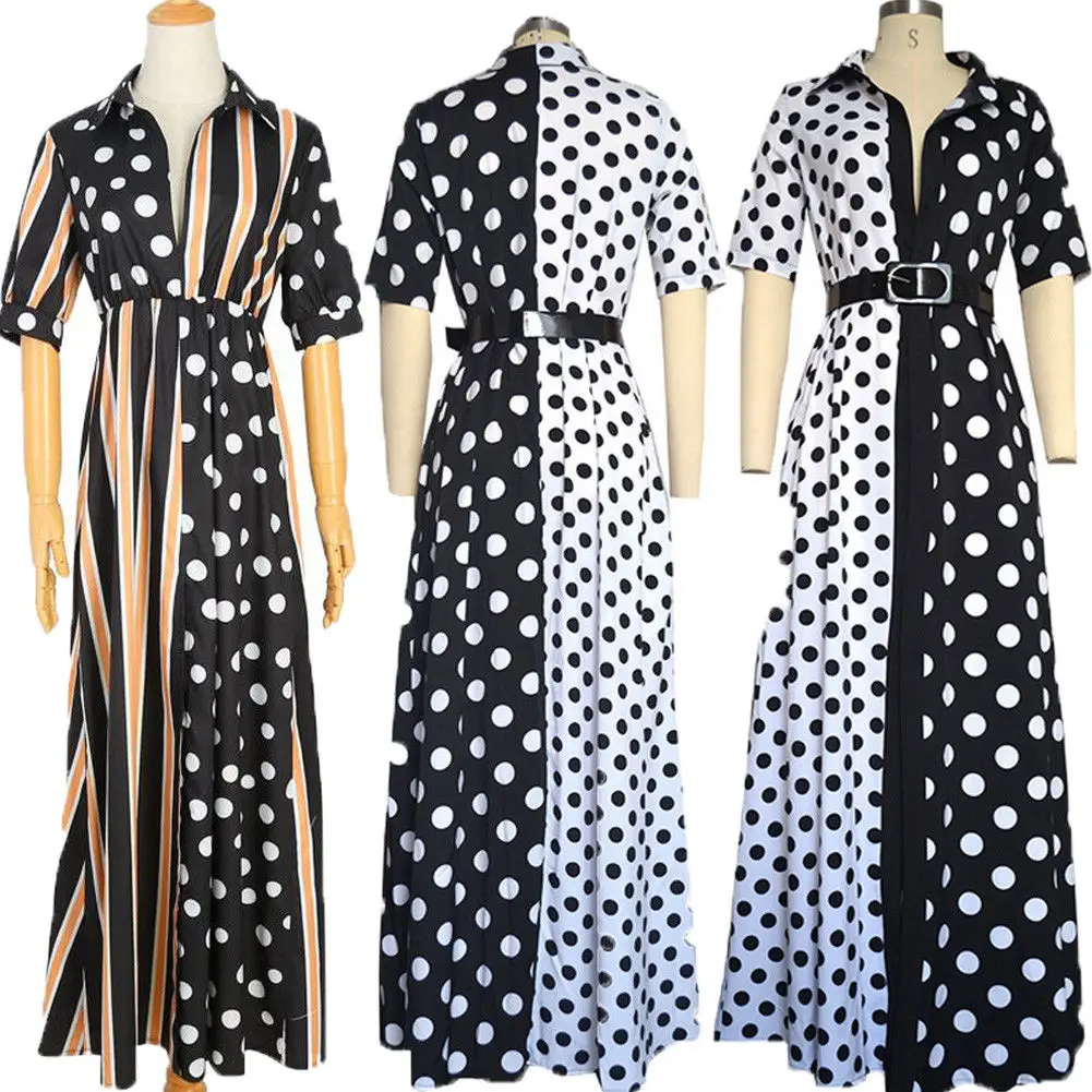 Женское длинное платье в горошек Повседневное большого размера стиле бохо с