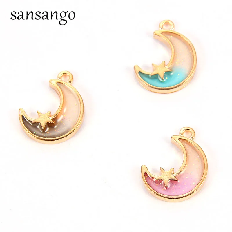

10pcs Fashion Transparent Enamel Moon Pendants Charms DIY Bracelet Necklace Cute Keychain Earring For Women Jewelry Finding Gift