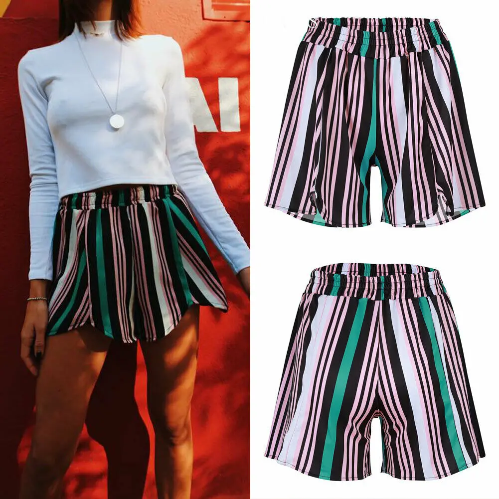 

Casual Women Summer High Waist Shorts Casual Beach Party Short HotStripe Mini Trousers