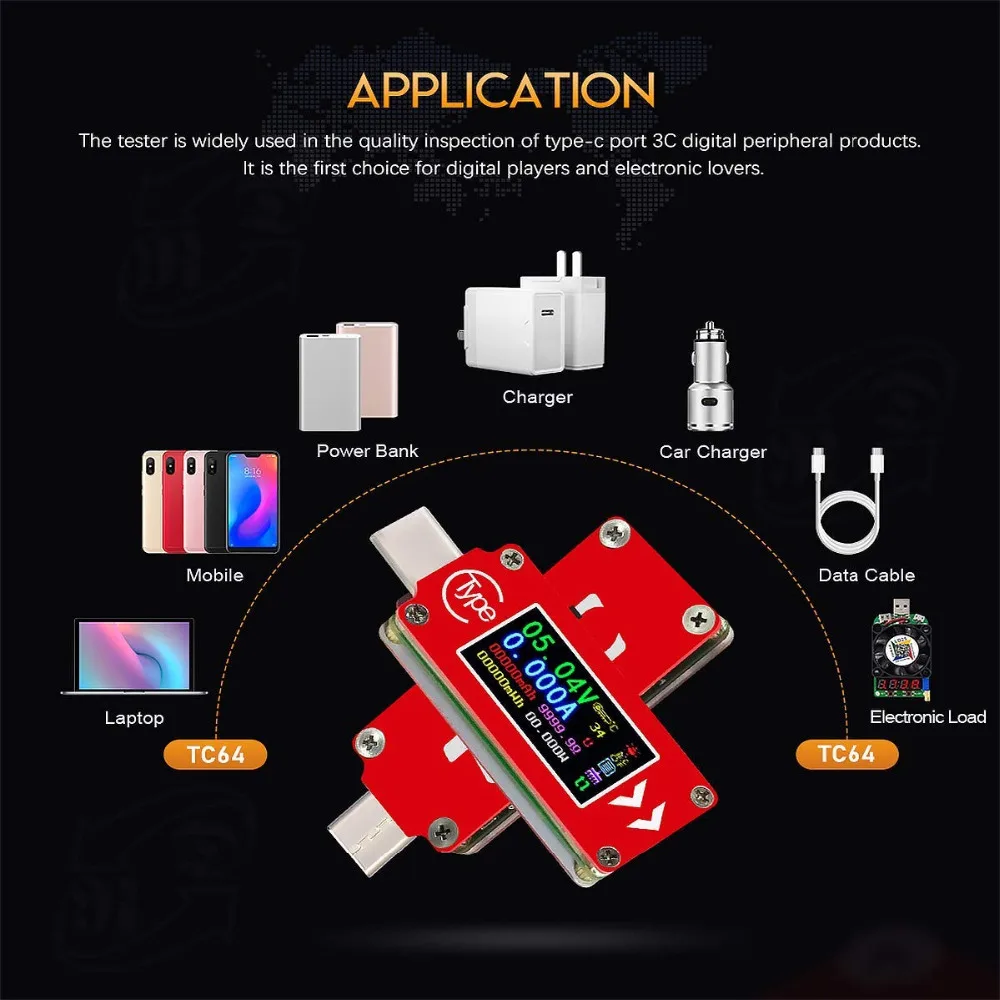 TC64 тип c Вольтметр Амперметр цветной ЖК дисплей USB измеритель напряжения