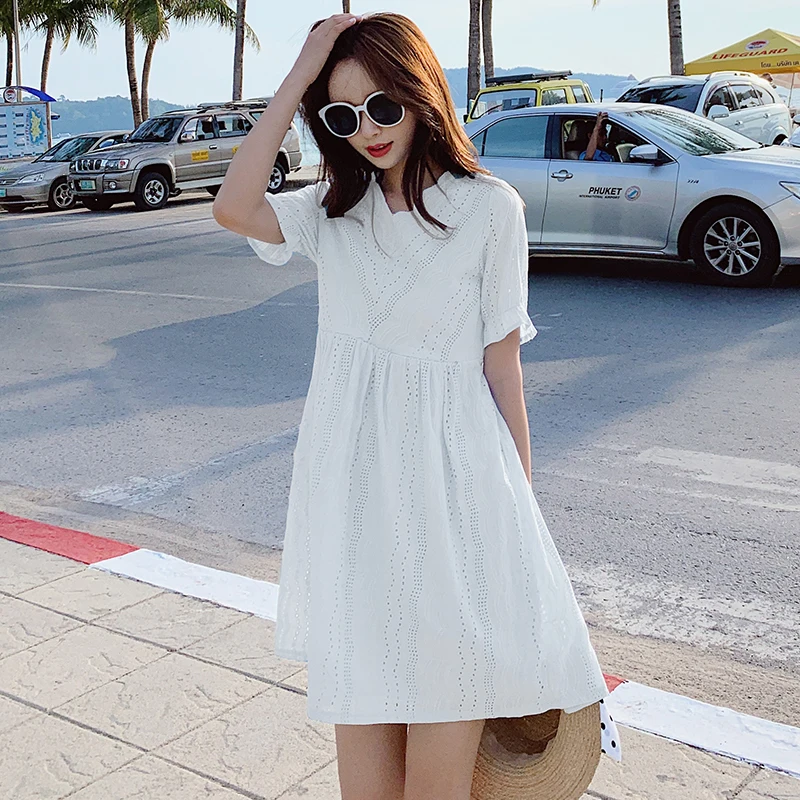 Brief cotton pregnant women breastfeeding fashion dress solid color hollow out lace summer zipper nursing lactation | Мать и ребенок
