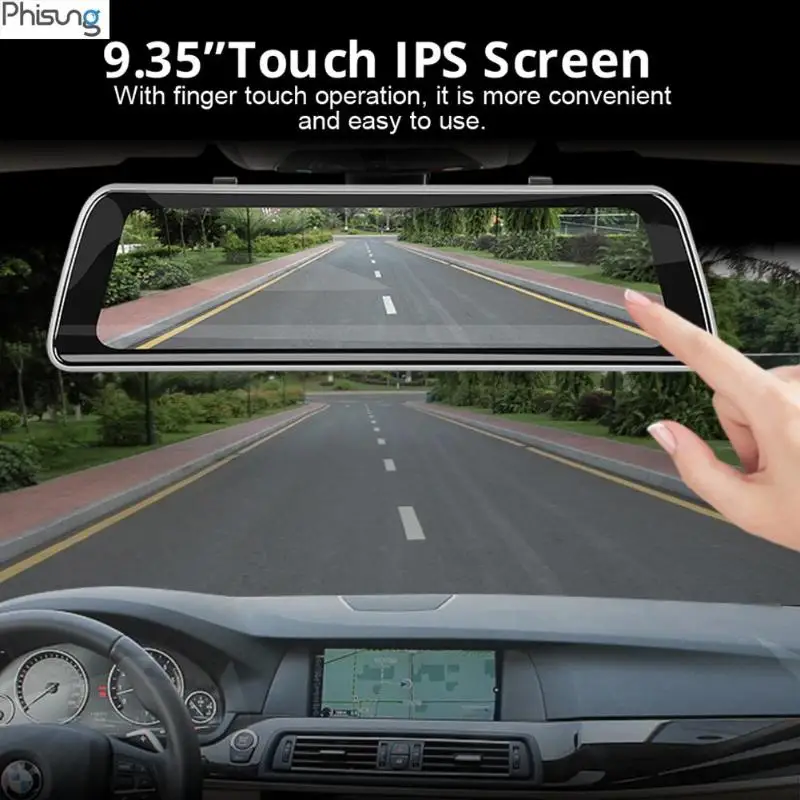 9 35 Дюймов IPS сенсорная Автомобильная зеркальная видеокамера GPS трек WDR FHD 1080P