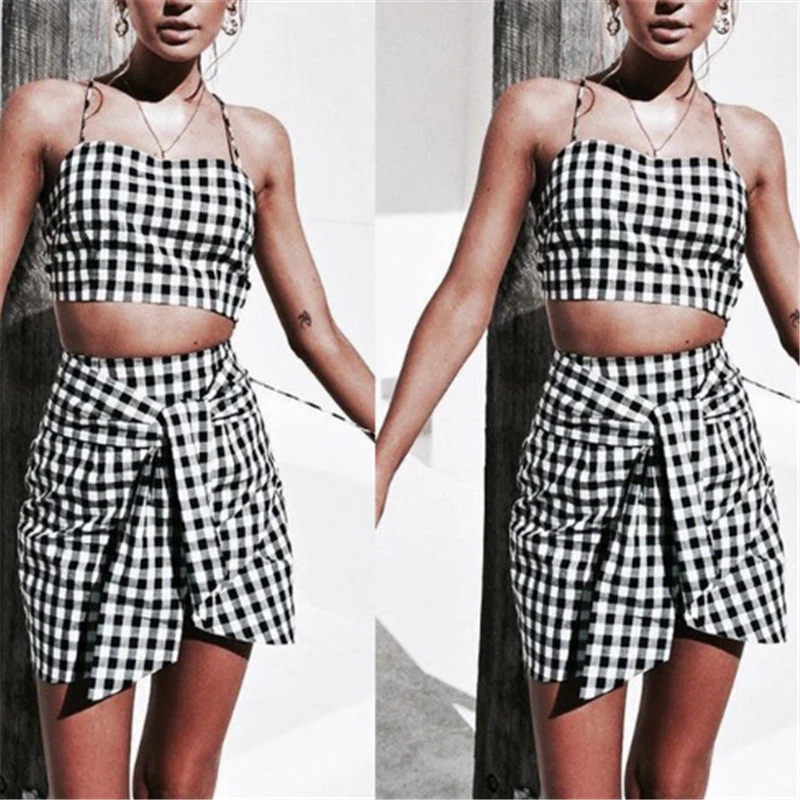 Женский клетчатый комплект из 2 предметов облегающая юбка короткий топ с