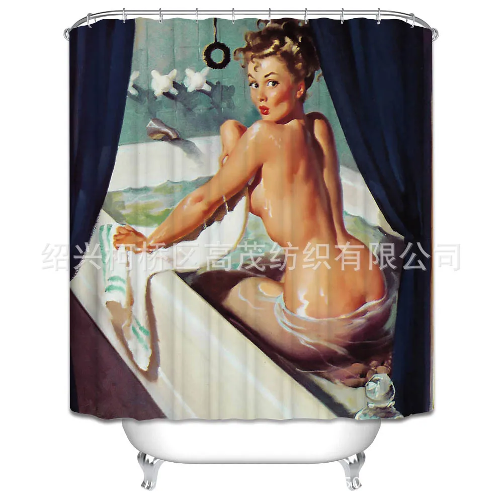 

Sexy Bathing Beauty Pattern Digital Printing Shower Curtain Polyester Waterproof Bathroom Shower Curtain 180x180cm