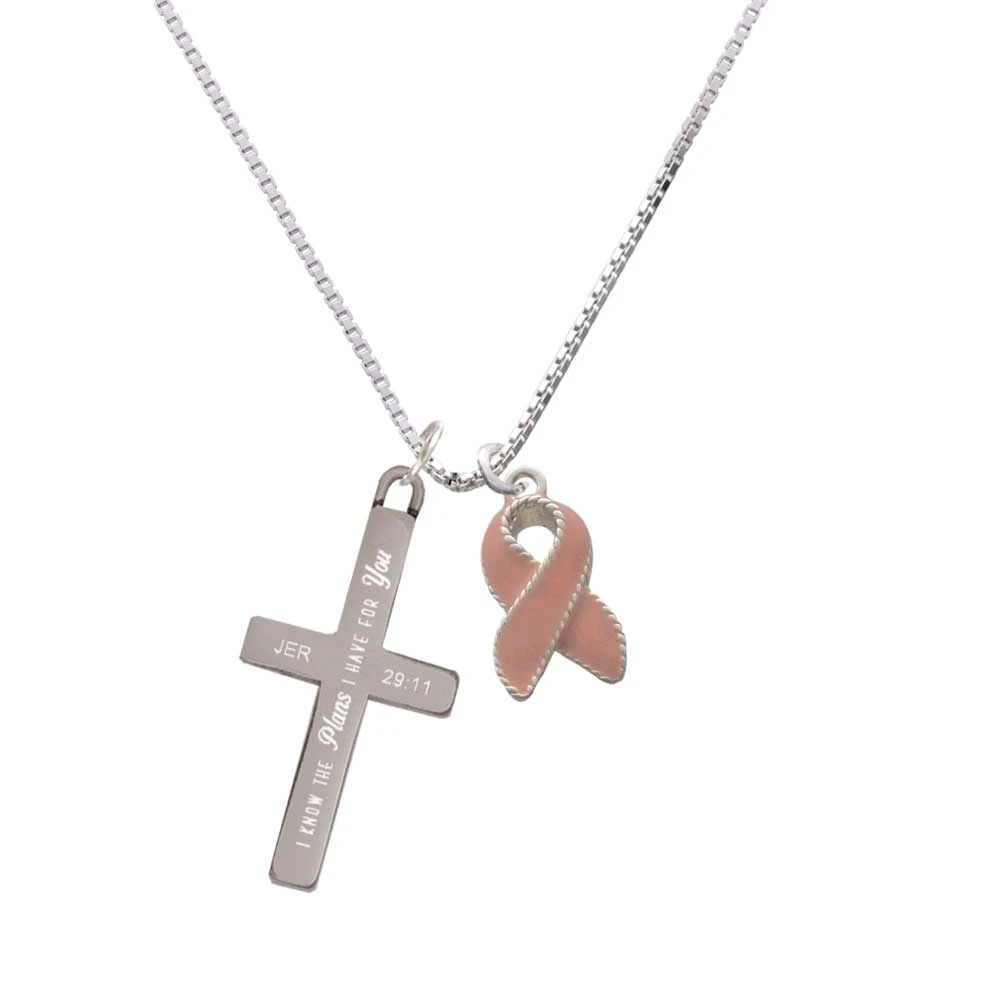 Pink Ribbon with Stitching - Plans I Have for You Cross Necklace | Украшения и аксессуары