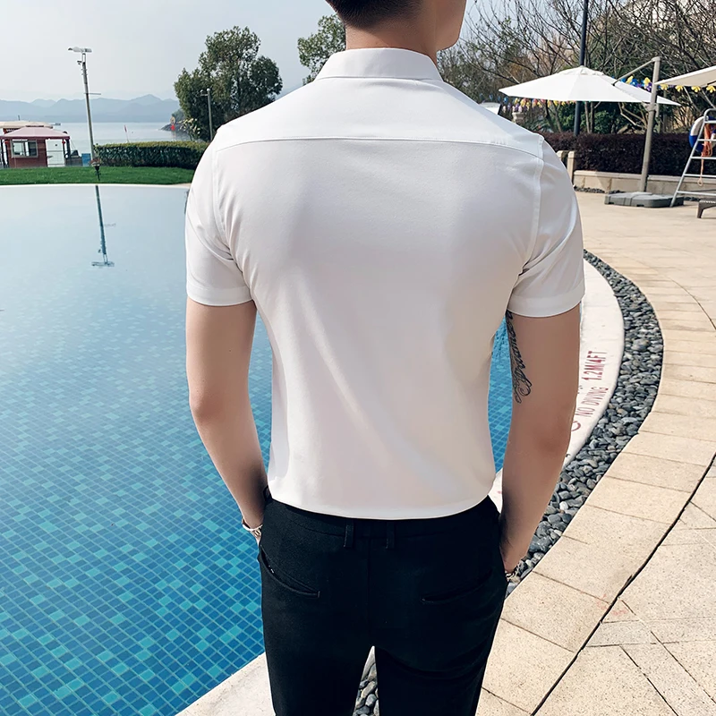 Повседневный уличный с короткими рукавами отложной воротник Slim Fit рубашки для
