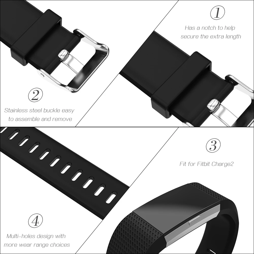 Replacement Band for Fitbit Charge2 Soft TPU Silicone Adjustable Strap Smartwatch with Small Hole | Электроника