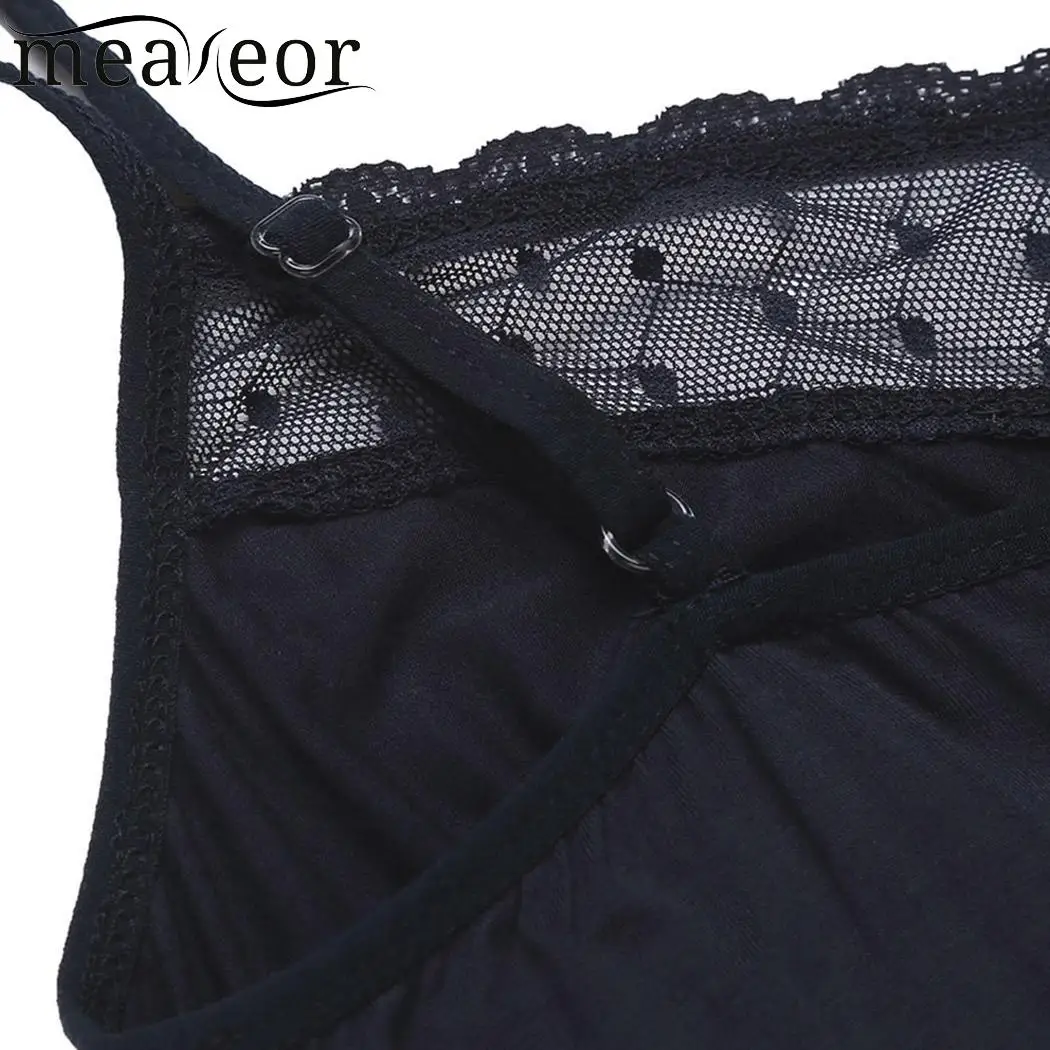 Meaneor Lace Trim Women Sleepwear Chemise Nightgown Slip Lingerie Dress Solid Strappy Sleep V Neck Summer Nightwear |