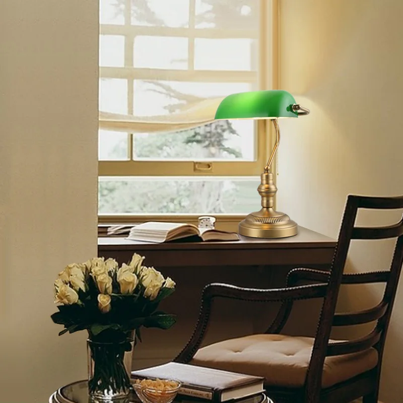 Винтажный Настольный светильник в стиле ретро старинная зеленая стеклянная