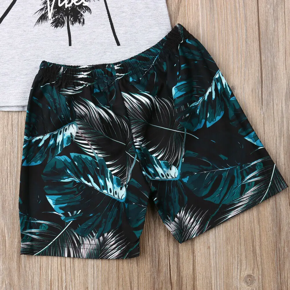 2019 Baby Summer Clothing Toddler Kids Boy 1-6Y Clothes Sets Coconut Tree Tops T-Shirt +Leaves Short Pants Outfit Beachwear |