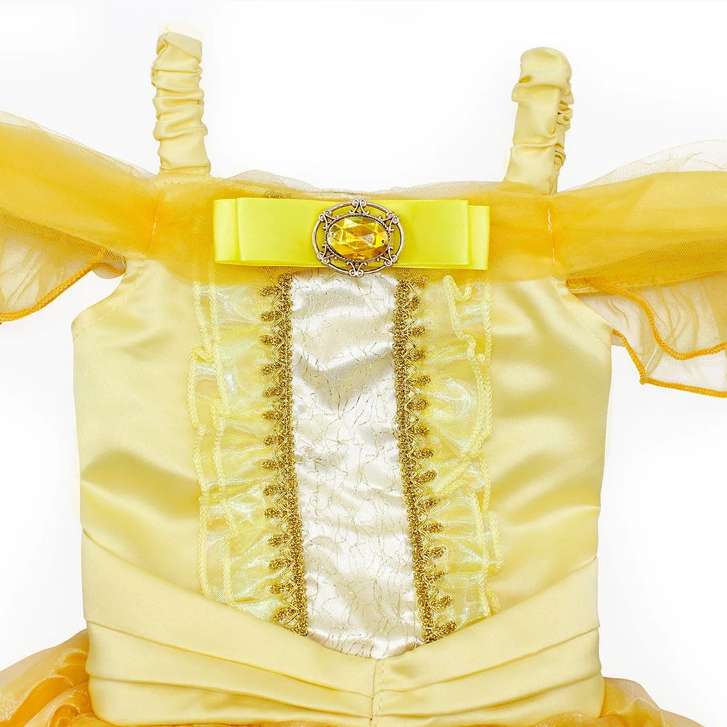 AmzBarley Princess Belle Dress Off Shoulder Layered Cosplay Costume Up For Little Girl Wedding Costumes Party Ball Gown | Детская одежда