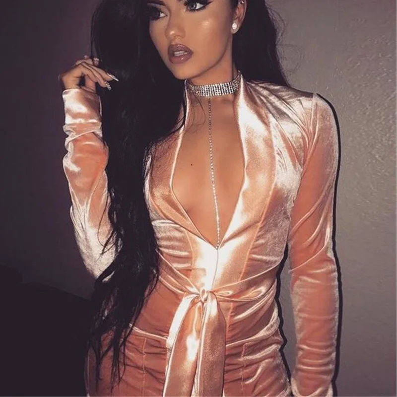 DRESSMECB Women Velvet Sexy Deep V Neck Elegant Blazer Mini Dress Autumn Solid Color Casual Slim Short Party Dresses Vestido | Женская