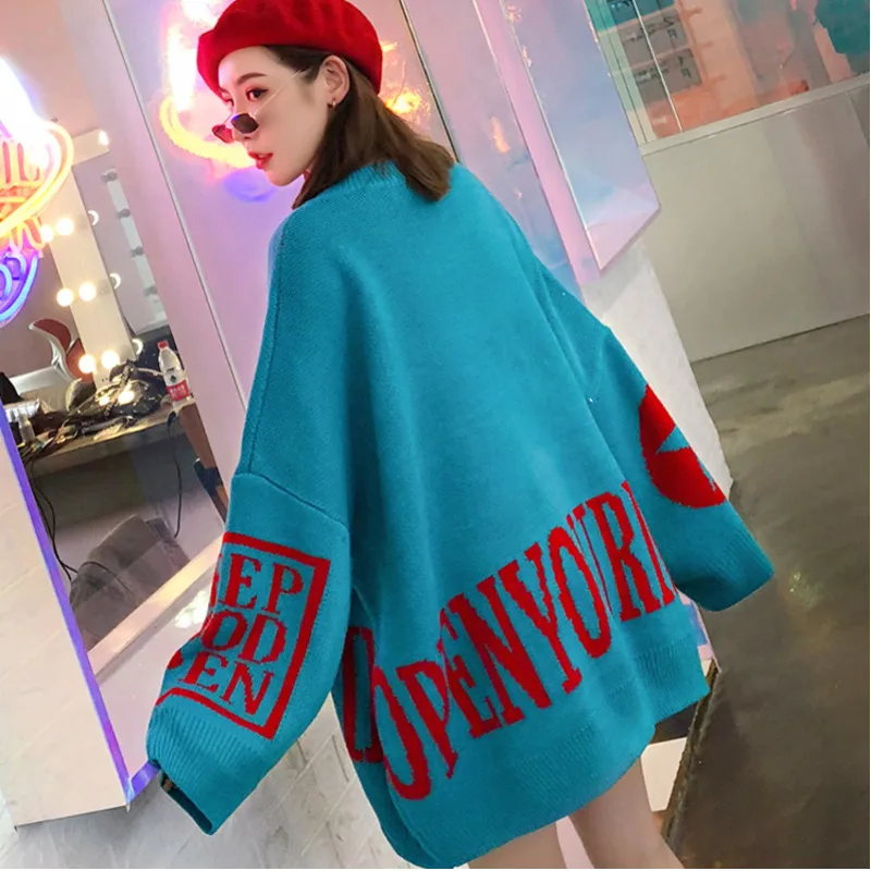 Vefadisa Women Loose Letter Pullover Sweater Dress 2019 Winter Knitted Batwing Shape Plus Size DQ487 | Женская одежда