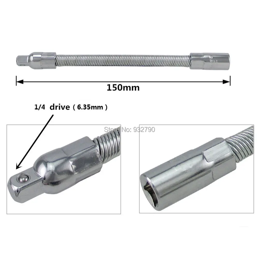 

1/4" Drive Flexible Extension Bar + 1/4" Square Drive to 1/4" Hex Screwdriver Bit Adapter Holder Converter Chrome Vanadium Steel