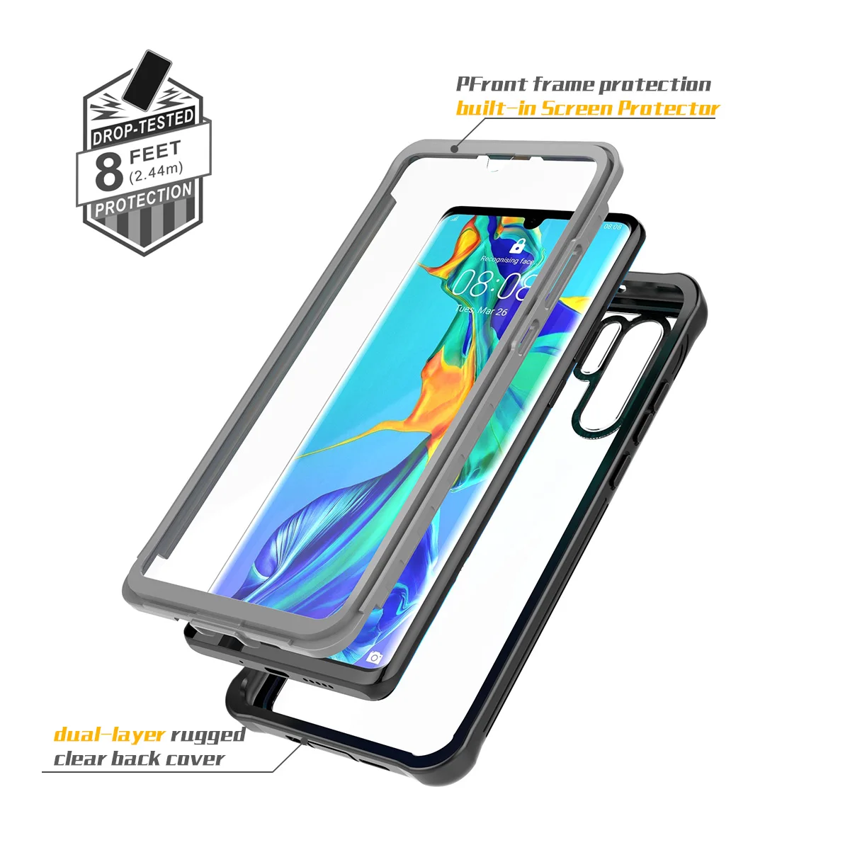 For Huawei P30 Pro Case Life Waterproof 360 Degree Protection Shockproof Phone Cover P30Pro Transparent |