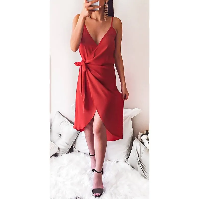 Новое Женское однотонное сексуальное платье без рукавов с v-образным вырезом