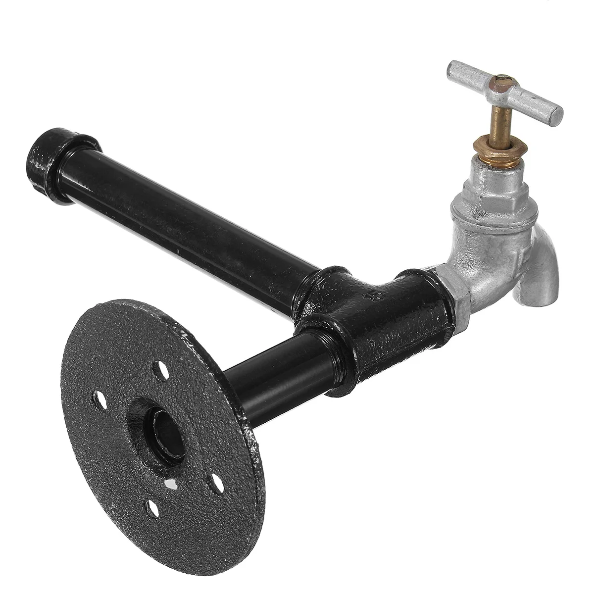 

xueqin New Industrial Rustic Style Black Iron Pipe Metal Toilet Paper Roll Holder Wall Mounted Home Bathroom Hardware Supplies