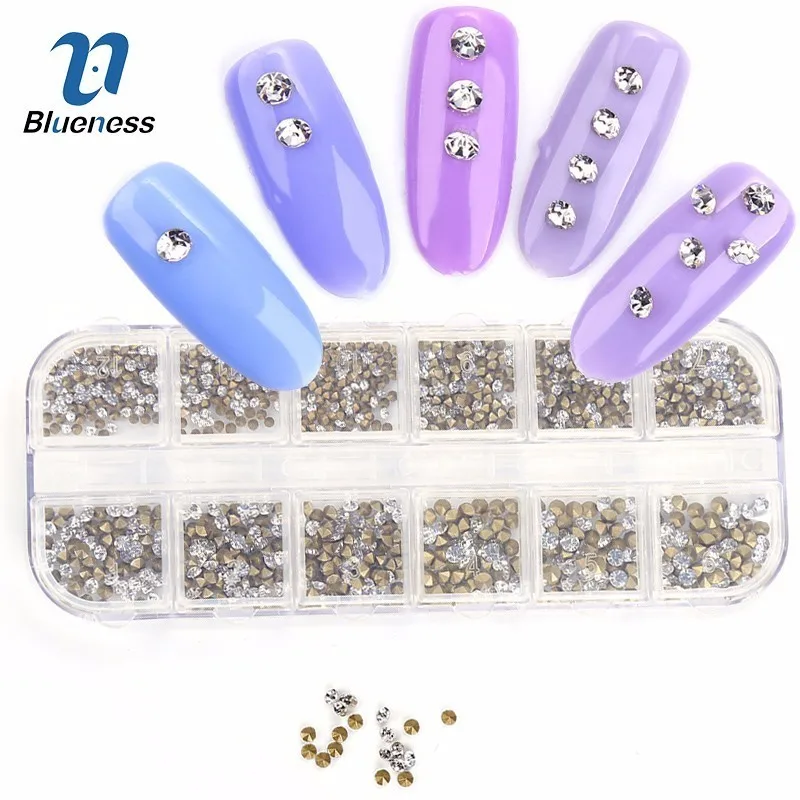 Фото Blueness 1 коробка блеск DIY украшения для ногтей стразы AB Белый Камень Алмазный страз
