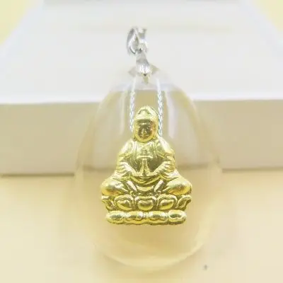 24K желтое золото и кристалл кулон идеальный Kwan yin Bless женский подарок Горячая