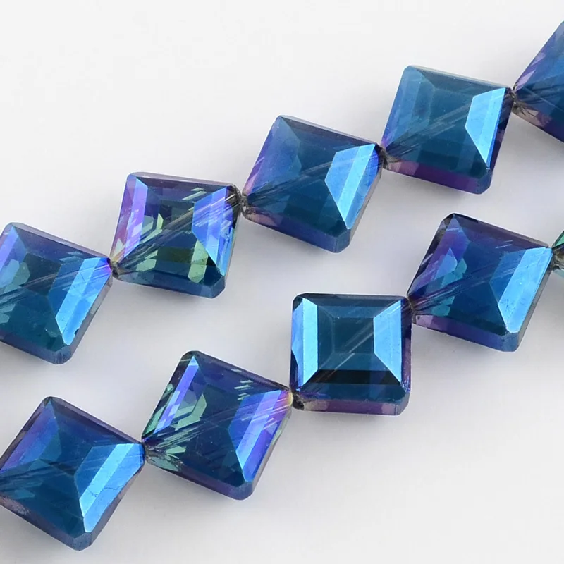 

40pcs Glass Beads Transparent Electroplate Faceted Beads Strands Square DIY Jewelry Beading 17x17x7.5mm