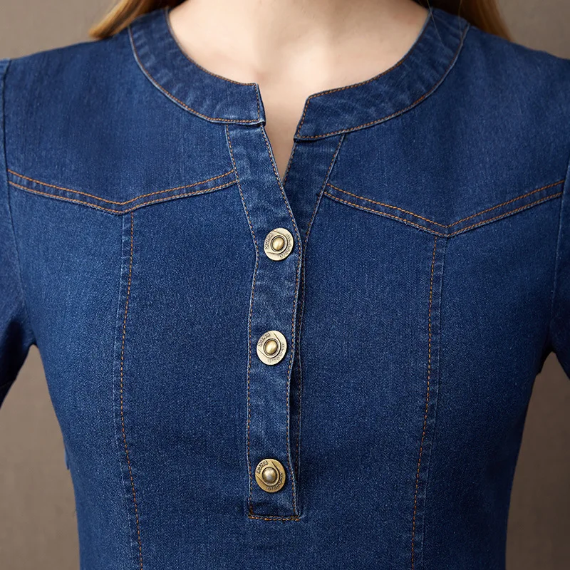 Женское платье лето 2020 свободные джинсовые платья с вышивкой v-образный вырез