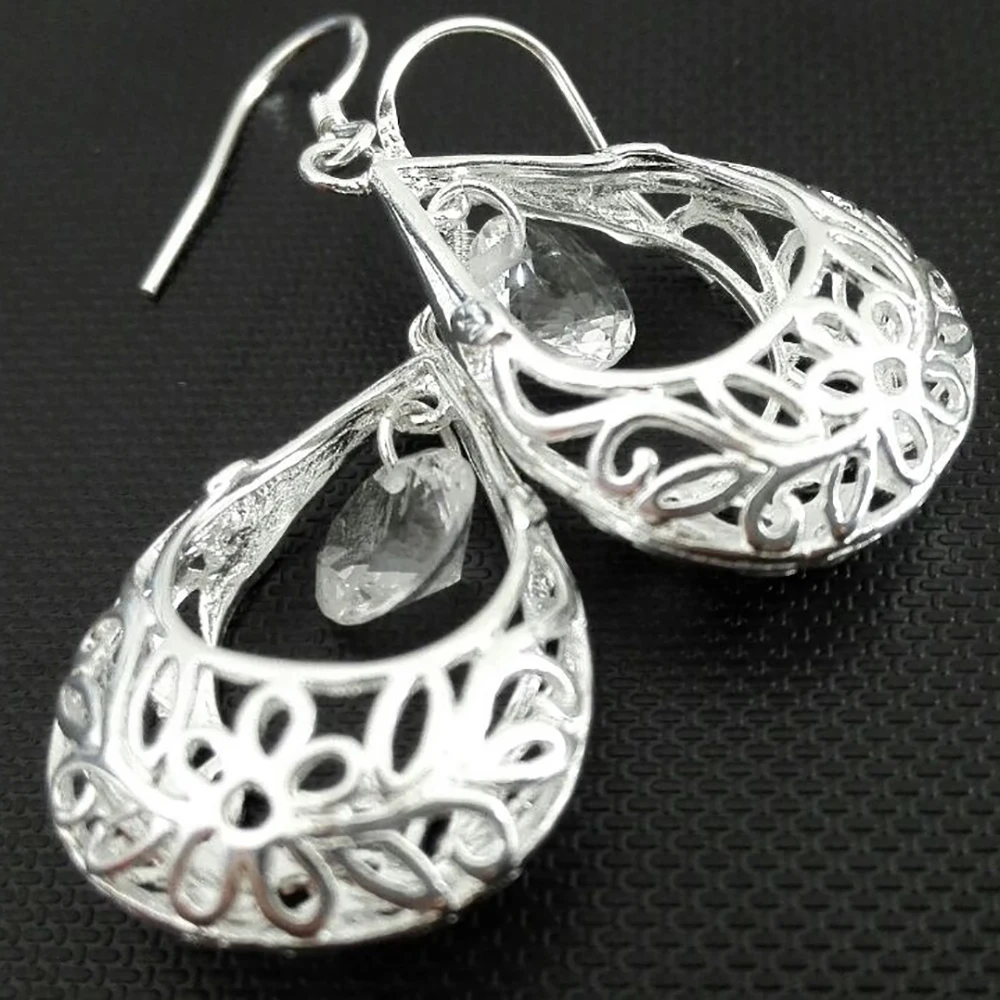 Earrings Women Jewelry Fashion Hollow Out Water Drop Silver Geometric Vintage Accessories Female Wedding Party New Summer D30 | Украшения и