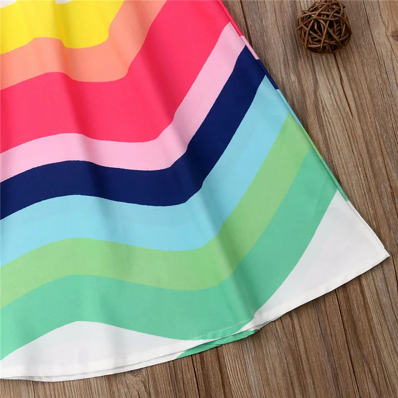 1-6Y Toddler Kid Baby Girl Dress Summer Strap Rainbow Loose Sleeveless Party Princess Dresses Sundress Clothes Outfits | Детская одежда
