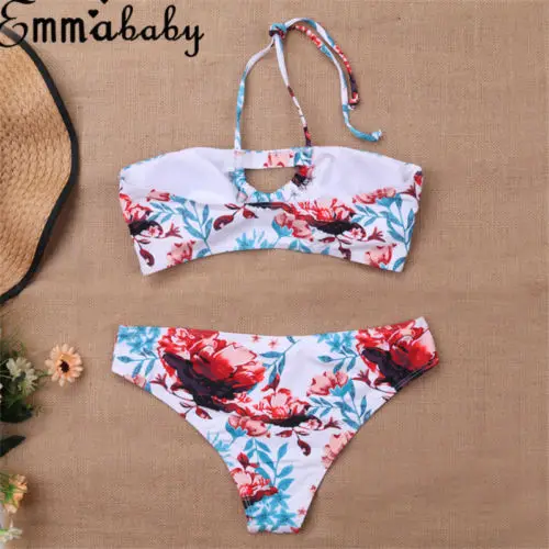 Женский сексуальный купальник-бикини бандо с высокой талией Цветочный купальник