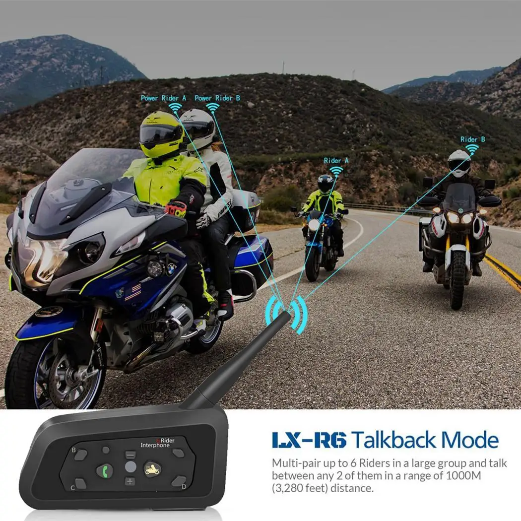 Мотоциклетный Bluetooth шлем гарнитуры интерком для 6 всадников BT беспроводной