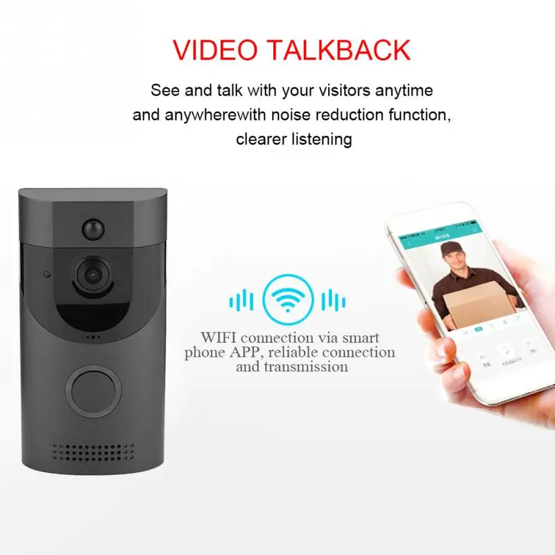 Беспроводной умный дверной звонок черный видеодомофон с ИК-датчиком ночным