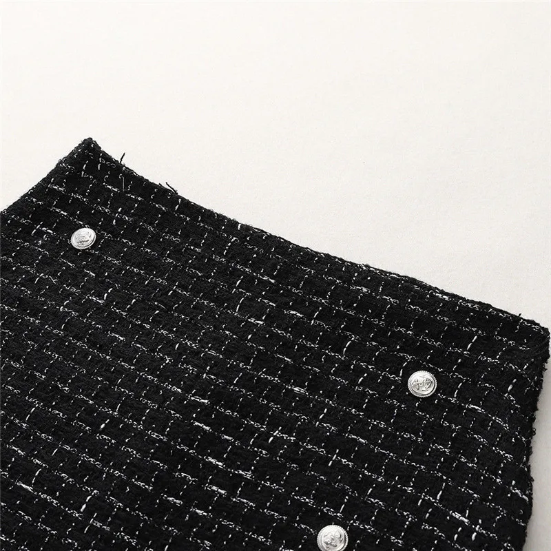 Winter Women Fashion High Waist Skirt Wool Button Plaids Tweed Mini A-Line New Girl Skirts | Женская одежда