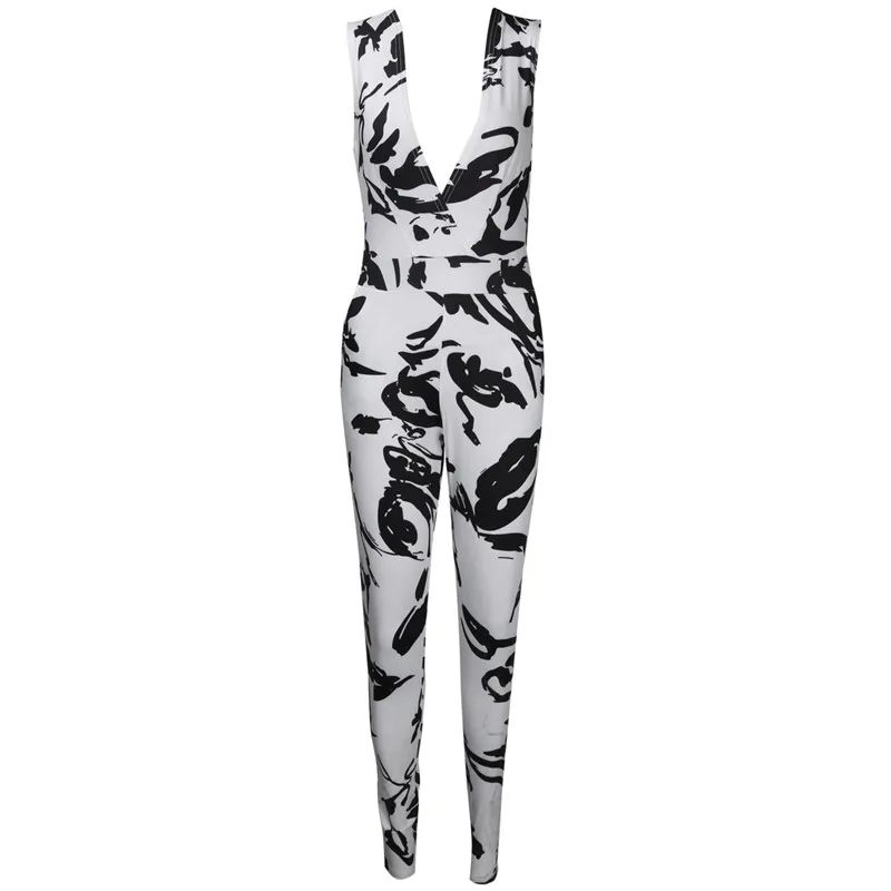 

hirigin Cotton Sexy Deep V Jumpsuit Women Sleeveless Backless Bodycon Print Rompers Womens Jumpsuit Autumn Party Playsuit