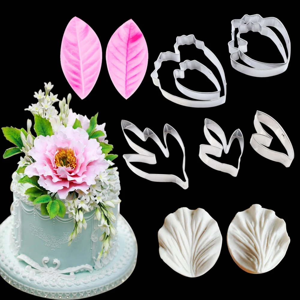 

Peony Petal Leaf Flower Veiners Silicone Molds Fondant Sugarcraft Gumpaste Clay Water Paper Cake Decorating Tools CS239