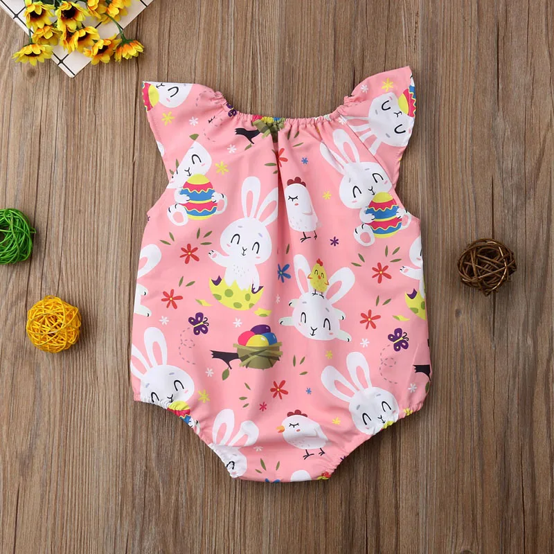 Милая Пасхальная одежда Детский комбинезон с короткими рукавами и рисунком