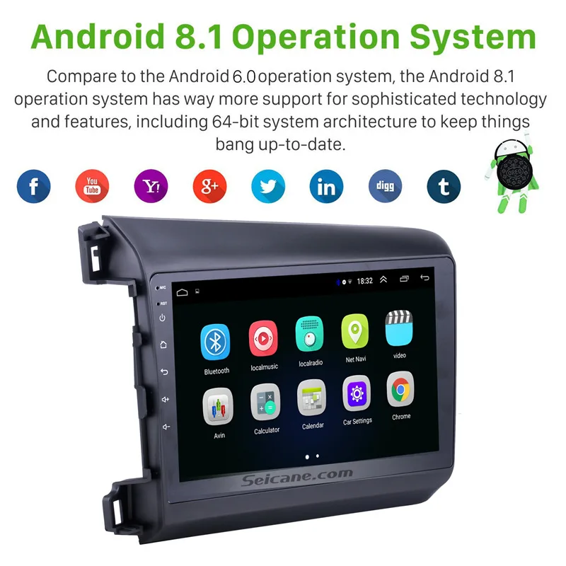 Seicane Car 10 1 &quotNavi HD Android8.1 2Din радио GPS аудио для Honda Civic 2012 с Bluetooth музыкой WiFi 1024*600