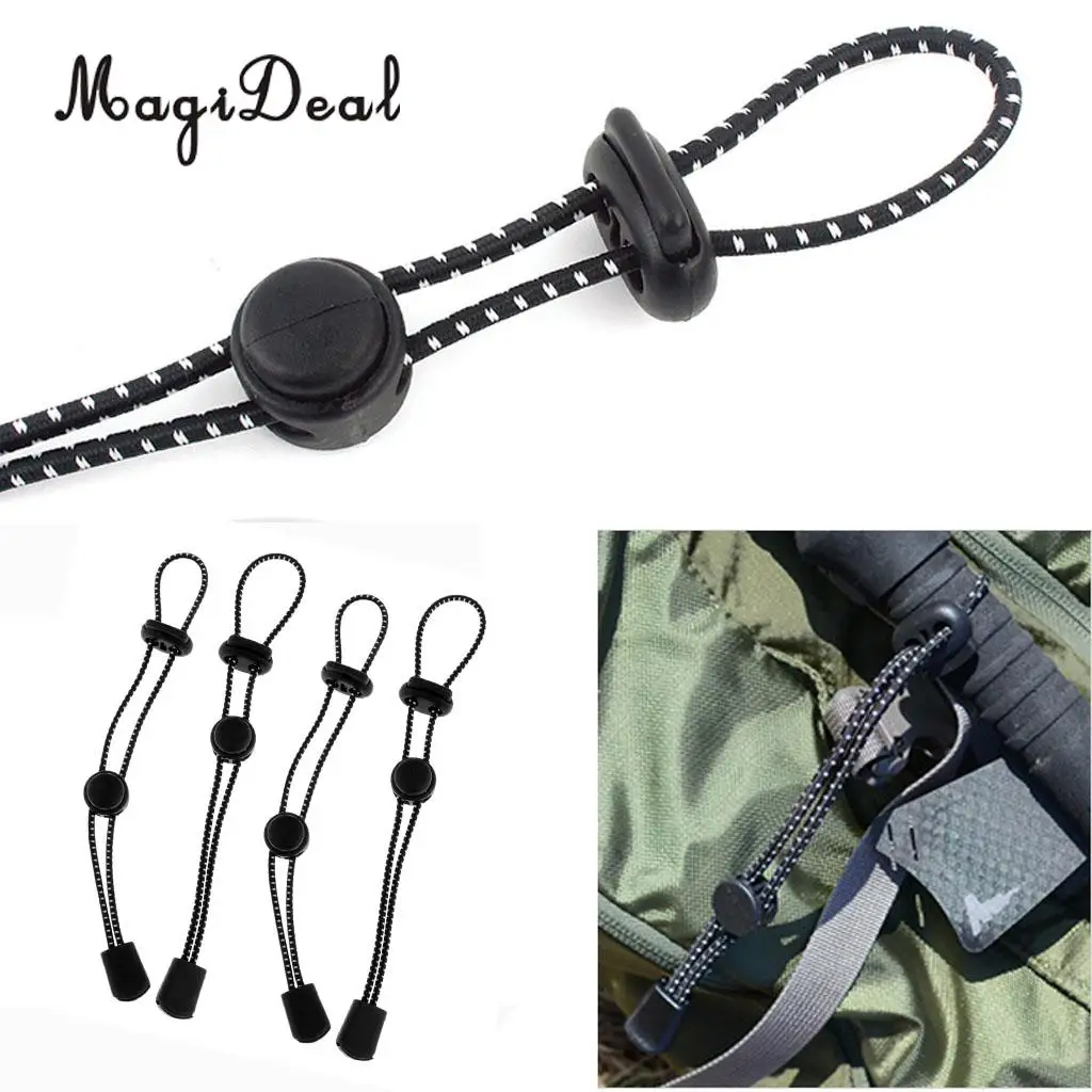 4pcs Backpack Hiking Stick Holder Sports Bag Walking Pole Fixing Buckle Elastic Rope Adjustable 19cm Long Black | Спорт и