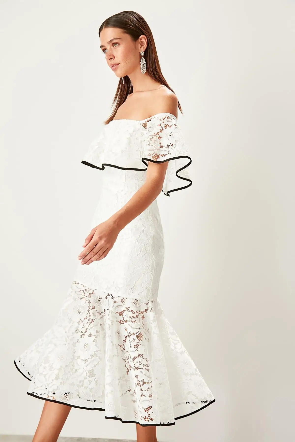 Trendyol экрю маховик Ruched деталь на платье TPRSS19BB0116|Женские платья| |