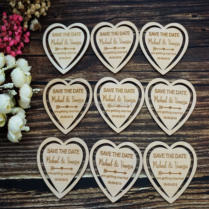 Деревянные магниты с надписью Save The Date Heart | Дом и сад