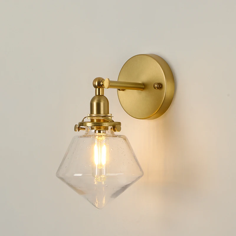 

EL Brass Wall Lamp with Diamond Glass shape Rotation Angle 270 Degree up and down for Bedroom Livingroom Indoor Lighting