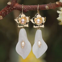 farlena jewelry vintage semi precious stone morning glory drop earring elegant freshwater pearl earrings for women