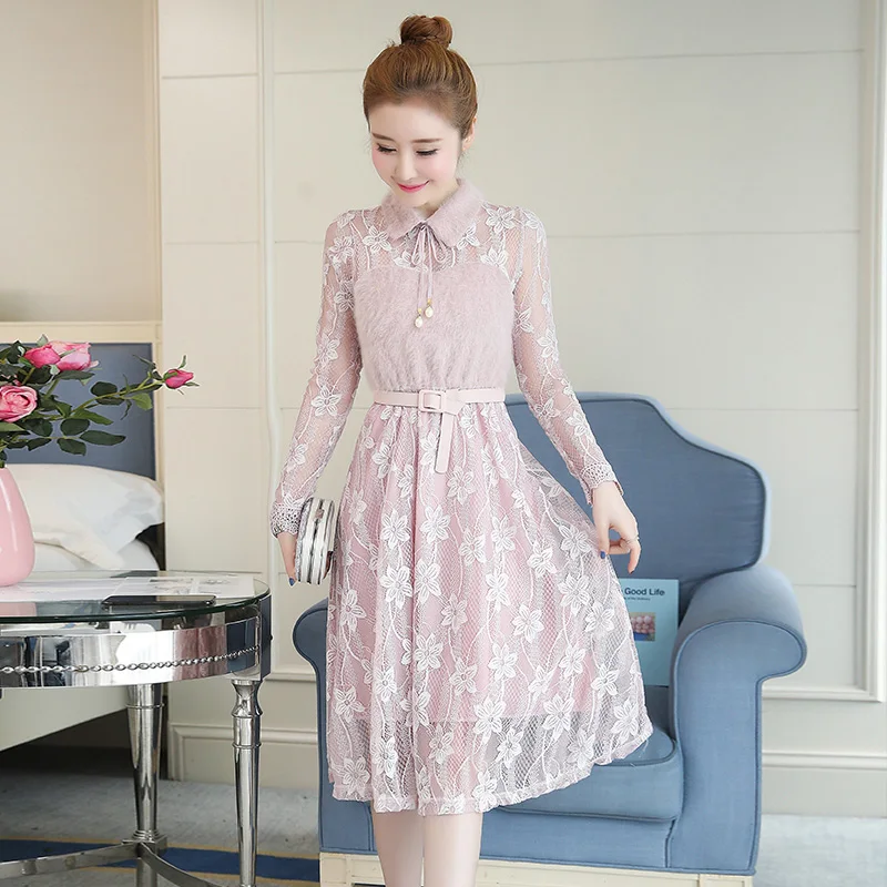 Винтажное кружевное платье женское 2019 весна новые женские платья с длинным