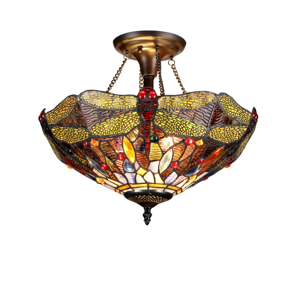 CH33341DY16 UF2 DRAGAN Tiffany style 2 Light Dragonfly полу Флеш потолочный светильник 16