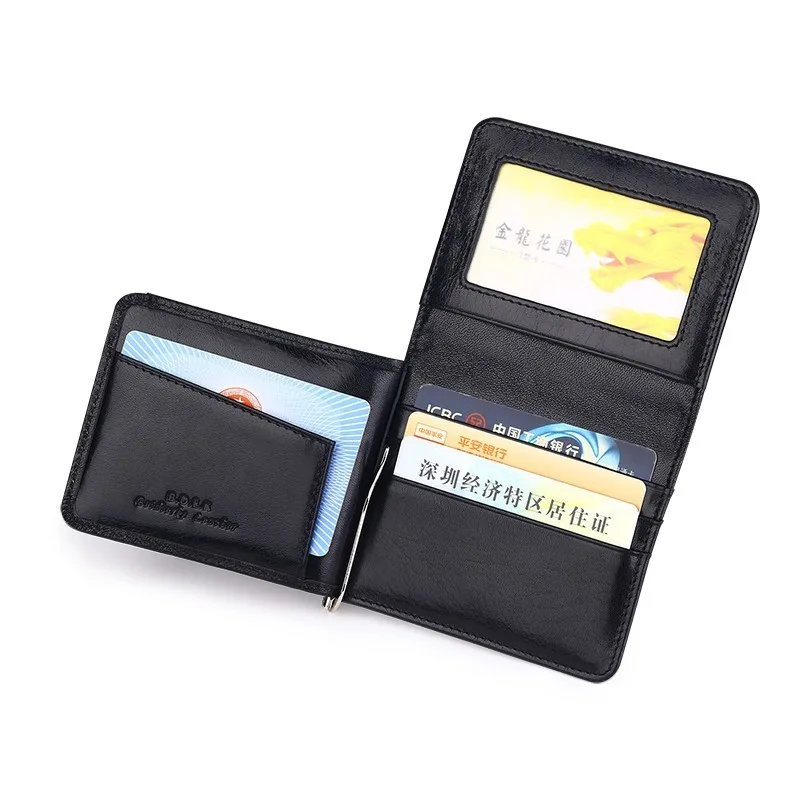 

Black Oil Wax Cowhide Genuine Leather Men's Wallet Money Clip W/ Coin Pocket Business ID Credit Card Holders Billeteras Portfel