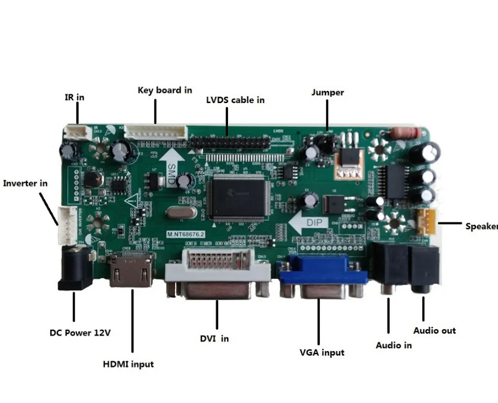 Комплект для фотопанели M.NT68676 DIY 19 "VGA DVI HDMI драйвер 30pin LVDS 4 лампы 1280x1024 плата