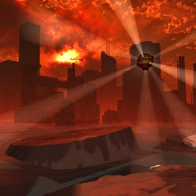 Футуристический взгляд на город затопленный восходящими водами из за таяния